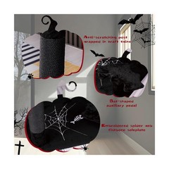 Gothic Cat Tree with Coffin Bed，62.5″ Black Cat Tower with Spacious Demon Sty…