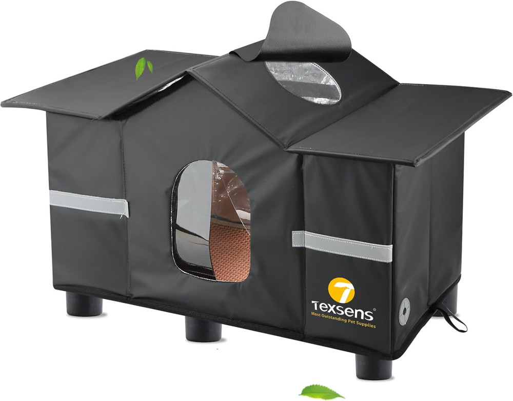 Outdoor Cat House – Weatherproof Large Cat Shelter for outside with Roof Window-