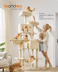 Feandrea Cat Tree, 81.1Inch Large Cat Tower, MultiLevel Plush Condo with 13 S…
