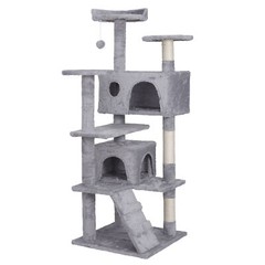 55” Cat Tree Tower with Sisal Posts Sturdy Cat Activity Center Light Grey