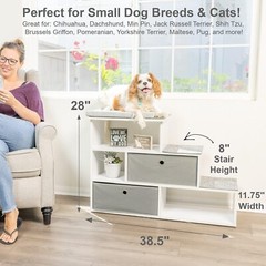 PetFusion Pet Step Window Perch Bookshelf w/ Storage Baskets 28” Tall Dog