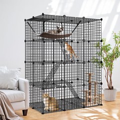 Large Cat Cage Enclosure Metal Wire 4-Tier Kennel DIY Playpen Catio with Hammock