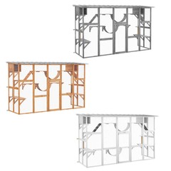 PawHut Wooden Catio W/ Weather Protection Roof, Multiple Platforms, Door