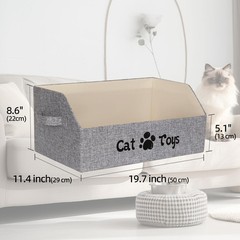 Gray 19.7 In Cat Toy Bin Storage Box Kitten Basket Collapsible Chest Organizer