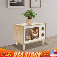 50*29*40cm Wood Cat House TV Shaped Cat Cabinet Nightstand Cat Shelter Load 75kg