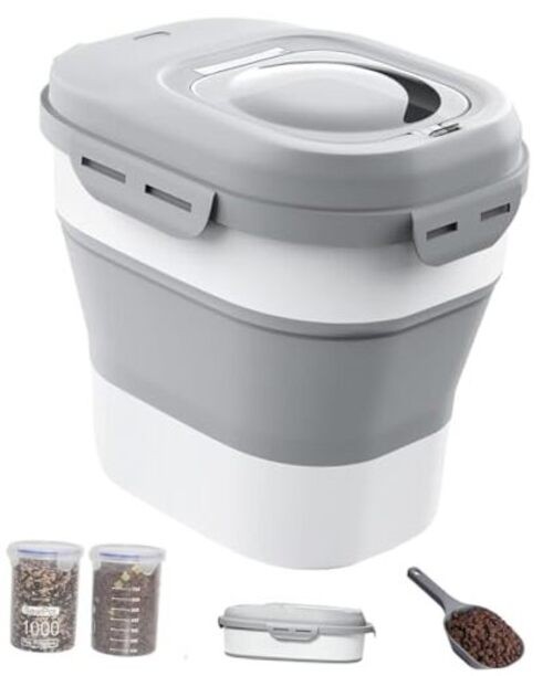 30-35 Lbs Dog Food Storage Container Collapsible Dog Food Container Light Grey