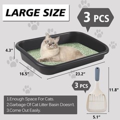 3 Pcs Low Entry Senior Cat Litter Box with Scoop, Extra Large Pet Litter Box …