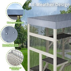 70″ H Outdoor Wooden Large Catio Cat House Enclosure w/ Waterproof Roof Platform