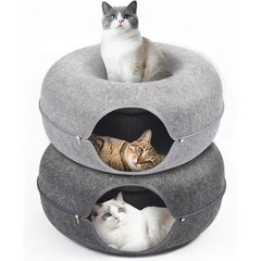 XL Cat Cave Tunnel Bed 24x24x11 Donut Cat House Indoor Cats Gray Dark Gray
