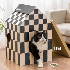 Cardboard Cat House with Scratch Pad & Catnip, Cat Play Scratching House for …