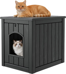 Outdoor Cat House Weatherproof, Resin Cat Houses for Outdoor Indoor Cats, Cat Bo