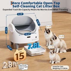 Litter Box, Self-Cleaning Litter Box with Open-Top Design, 15-Laye Cat Automatic