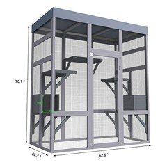 Large Cat Catio Outdoor Cat House Play & Run Enclosure Wooden Cage with Platform