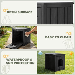 Weatherproof Cat Litter Box Enclosure with Easy Clean Design, Black