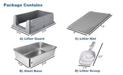 Stainless Steel Large Cat Litter Box Open Top Litter Pan w/ Scoop & Litter Mat