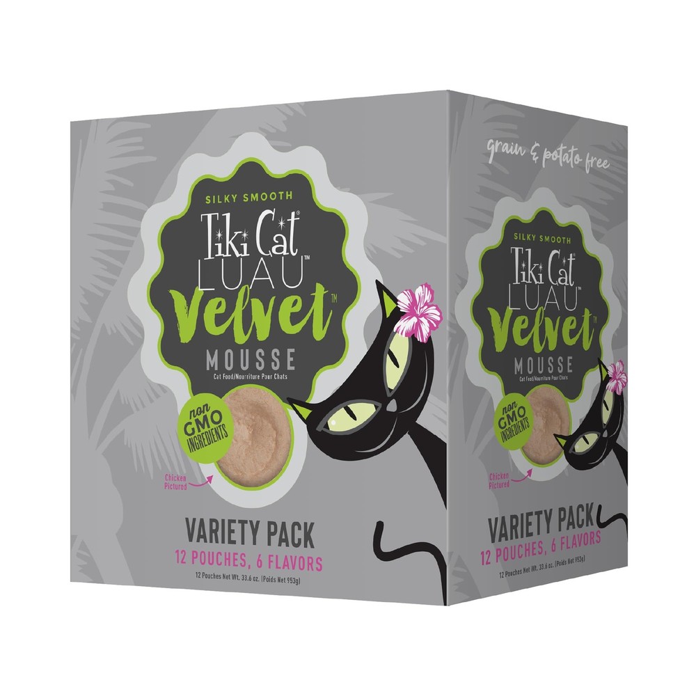 Tiki Cat Velvet Mousse, Protein Blend in Broth Variety 2.8 Ounce (Pack of 12)