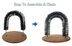 Cat Self Grooming Arch Toy Post w Mouse Toy, Bristle Brush Catnip Scratching Pad