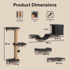 Cat Wall Shelves, Stable & Safe 4 in 1 Cat Furniture Set,16 Inch Drywall – Gray