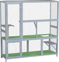 Catio Outdoor Cat Enclosure 77″ H Wooden Cat House with Weatherproof Roof