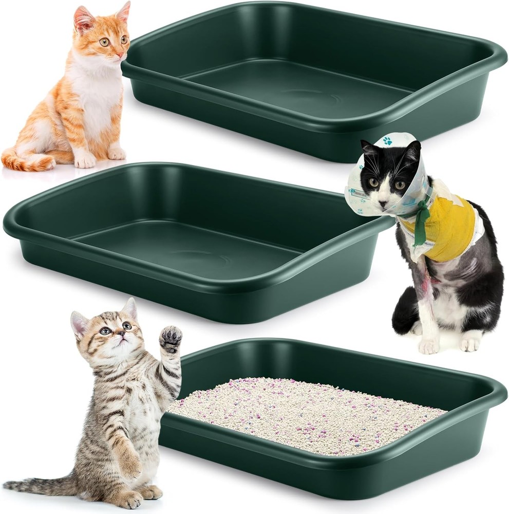 3 Pcs Low Entry Senior Cat Litter Box Large Size Pet Low Entry Open Top Litter