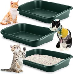 3 Pcs Low Entry Senior Cat Litter Box Large Size Pet Low Entry Open Top Litter