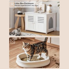 27.6″ Hidden Cat Litter Box Enclosure Cabinet – Stylish Furniture with Divider