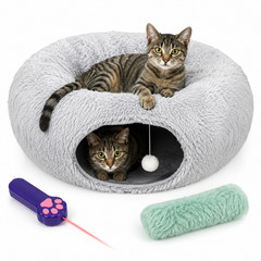 Cat Tunnel Bed with Cat Toys for Bored Indoor Adult Cats – Includes 1 Laser Paw