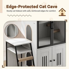 2-in-1 Cat Litter Box Enclosure Furniture with Removable Ladder &Scratching Post