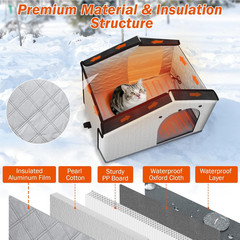 Insulated Heated Cat House Indoor/Outdoor, Weatherproof Cat House with Heated Pa