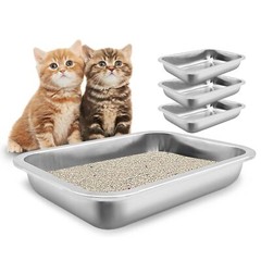 4PCS Small Stainless Steel Low Entry Litter Box Metal Cat Pan for Kittens Bunny