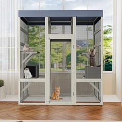70″ H Outdoor Wooden Large Catio Cat House Enclosure w/ Waterproof Roof Platform