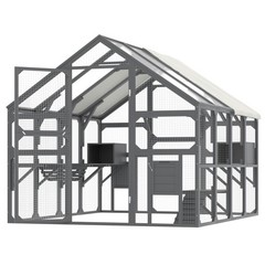 Large Wooden Catio Outdoor Cat Enclosure, 7 Platforms Walk-in Design, Gray