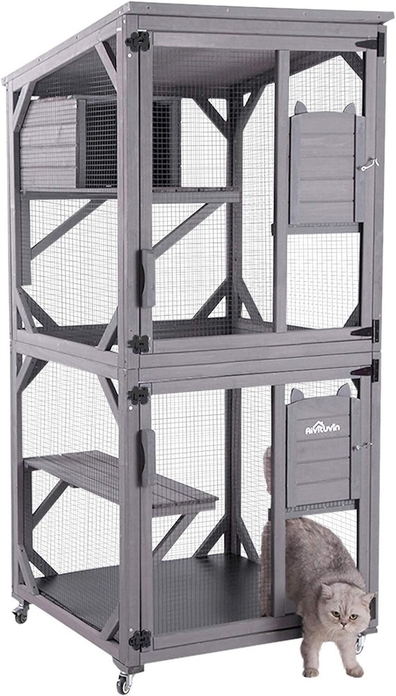 70.9″ Aivituvin Cat House Outdoor Catio Cat Enclosures on Wheels Kitty House
