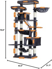 Cat Tree 71-Inch-Tall Tower Indoor Cats W/ 2 Perches 2 Big Condos 2 Hammocks