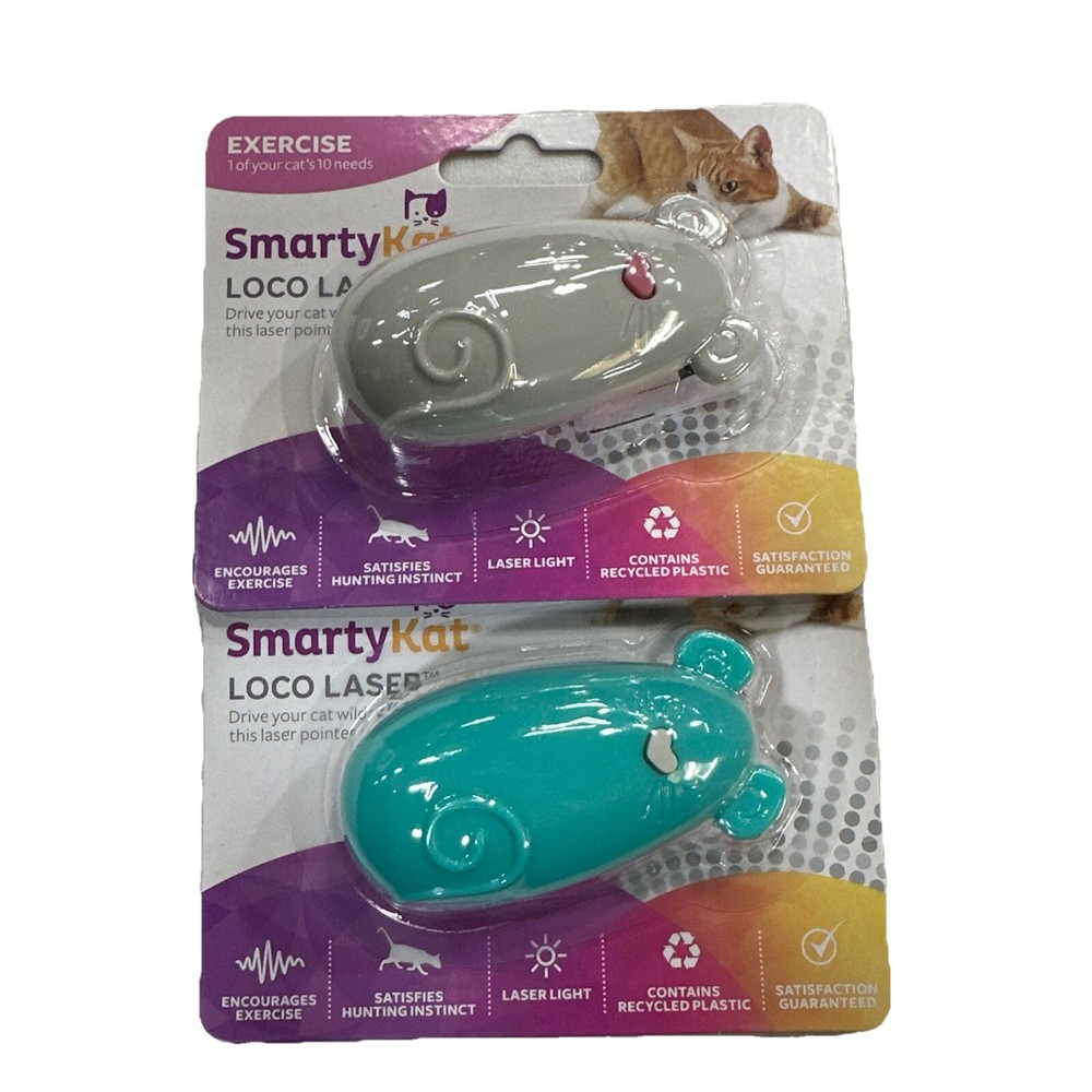 2 Pack! Smartykat Loco Laser Exercise Electronic Light Cat Toy 1 Grey And 1 Blue