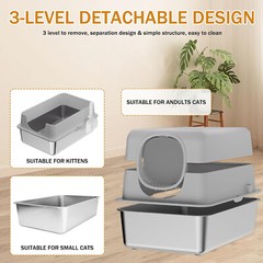 Enclosed Stainless Steel Litter Box, XXL Top Entry Litter Box for Big Cats, 1204