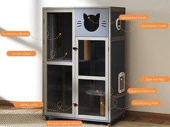 Large Wooden indoor Cat Enclosure House with Clear Door and 3 Jumping Platforms
