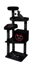 Gothic Cat Tree with Coffin Bed，62.5″ Black Cat Tower with Spacious Demon Sty…