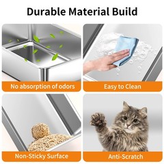Stainless Steel Cat Litter Box Litter Pan High Side w/ Scoop , Easy Cleaning