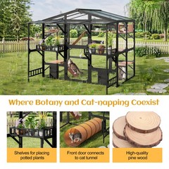 Large Outdoor Catio for 6-10 Cats, Metal Cat Cage Outdoor with Weatherproof Roof
