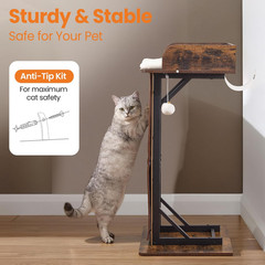 Stylish Wooden Cat Tree Tower for Large Cats with Washable Cushions, 33.8