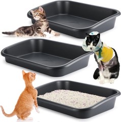 3 Pcs Low Entry Senior Cat Litter Box Large Size Pet Low Entry Open Top Litter