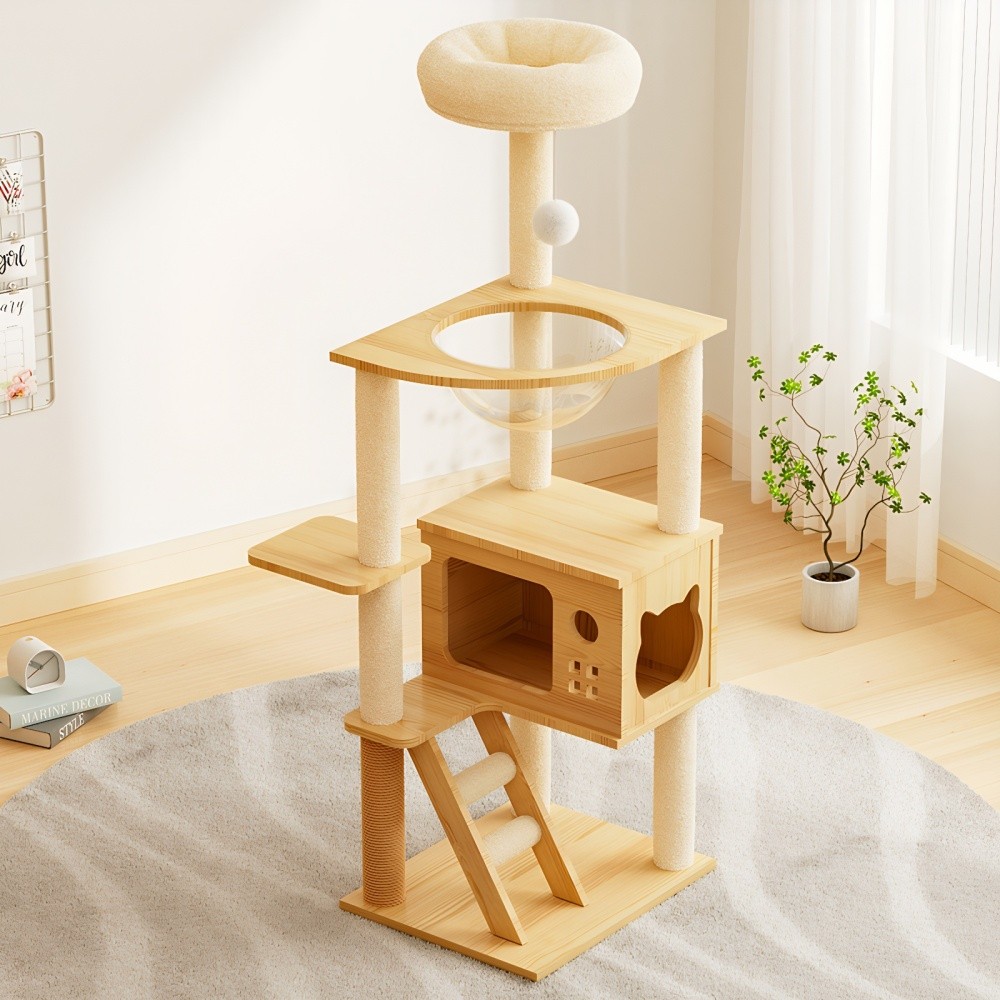 48.8″ Modern Cat Tower, Wood Cat Tree Tower for Indoor Cats, Cat Tree