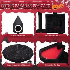 COZIWOW Gothic Cat Tree w/ Coffin Bed Cat Tower Scratching Post Activity Center