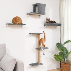 Cat Wall Shelves, Stable & Safe 4 in 1 Cat Furniture Set,16 Inch Drywall – Gray