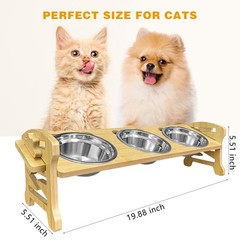 Elevated Cat Bowls 15° Tilted : 3-Pack 3 bowls, Natural bamboo color