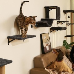 Cat Wall Shelves, Stable & Safe 4 in 1 Cat Furniture Set,16 Inch Drywall – Gray