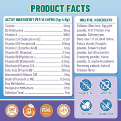Taurine for Cats Vitamins Treats, 16 in 1 Cat Multivitamin 500 Crunchy & Krill C