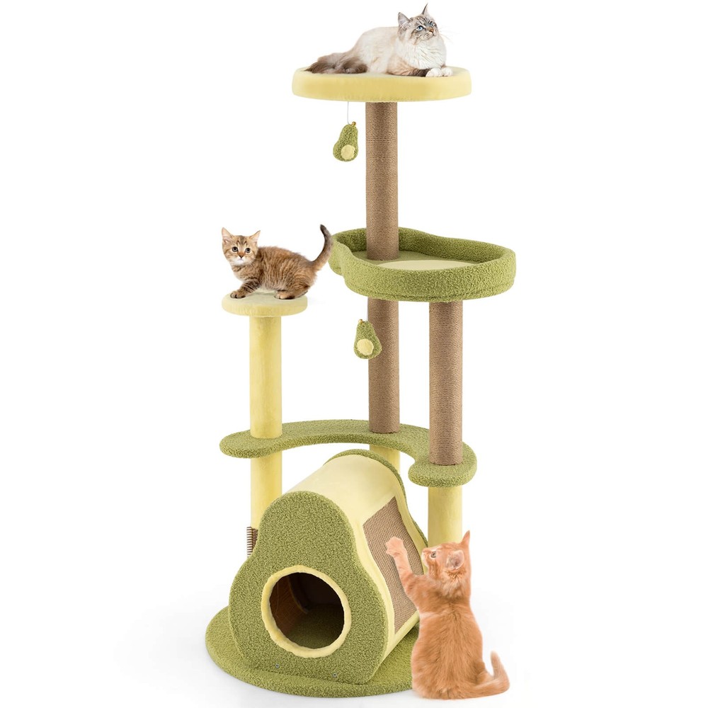 Avocado Cat Tree Multi-level Cat Tower w/ Private Condo Cat Self-grooming Brush