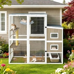 PETSCOSSET Indoor Large Walk-in Catio Outdoor Cat Enclosure, 75″Wooden Cat House